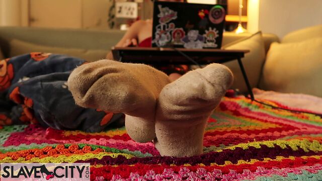Girl With Short Hair Shows Us Her Very Dirty, Worn-out Socks