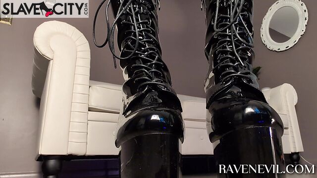 Raven Evil Forces A Beta Bitch To Bow Down And Submissively Hump Her Boots