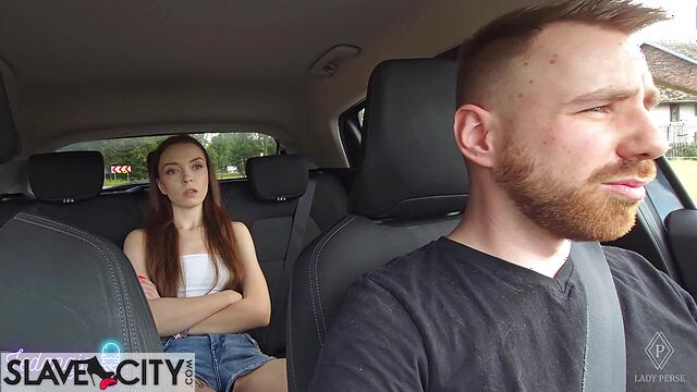 Lady Perse And Ledanaja Drive A Cuckold Crazy Fucking In His Own Car Seat