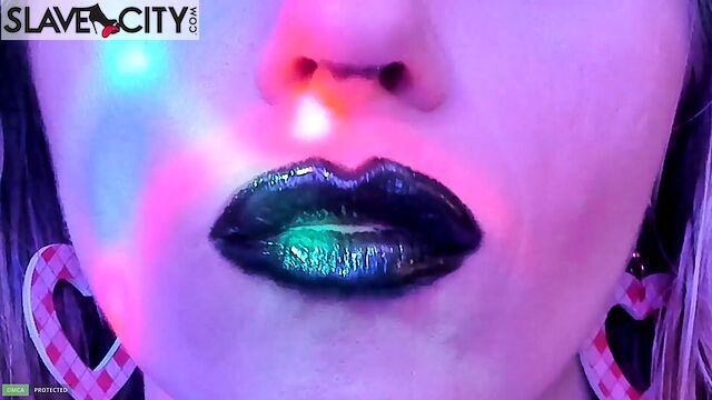 Blonde Paints Her Lips With Different Lipsticks And Sniffs Them With Her Nose